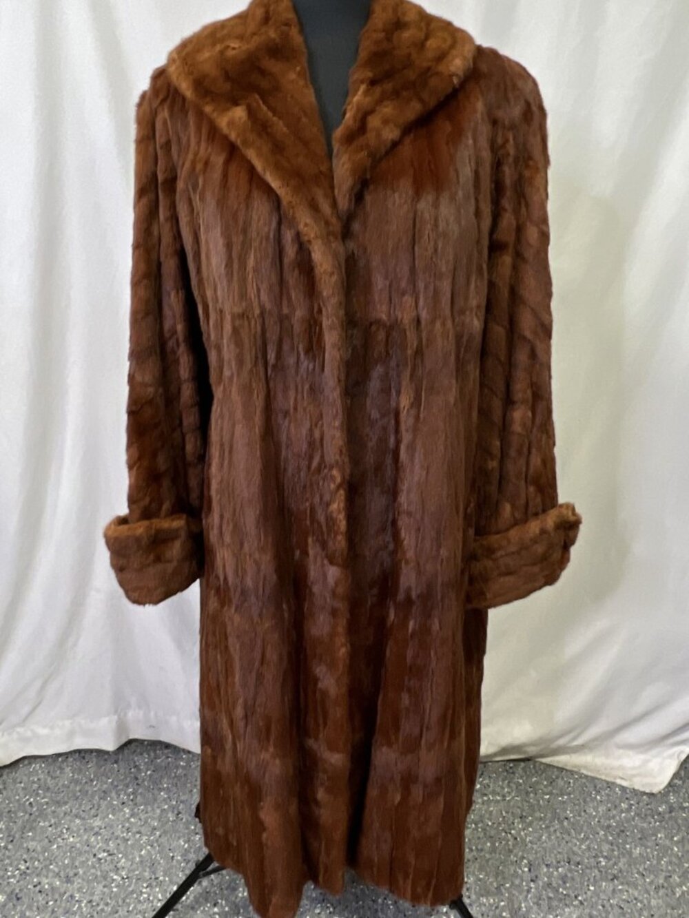 Vntg~ 50's/60's Mink Full Length Coat~Huge Shawl Collar Wide Cuffs~ L/XL